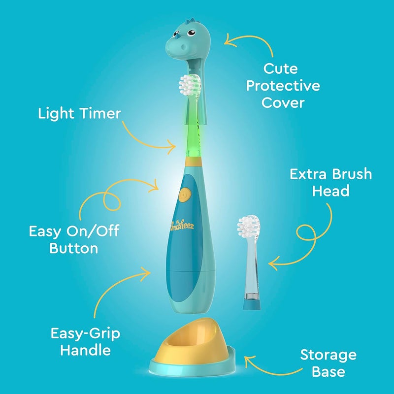 Brusheez Little Toddlers’ Sonic Toothbrush - Safe & Gentle Toothbrush for Ages 1-3 with Built-in, Light-Up 2-Minute Timer, Extra Brush Head, & Storage Base for First-Time Brushers (Rex The Dinosaur) - Image 5
